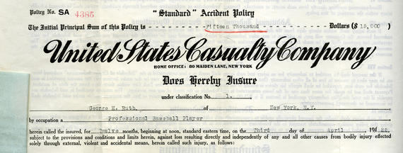 Detail view of Babe Ruth's insurance policy. (National Baseball Hall of Fame Library)
