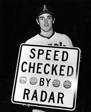 Nolan Ryan’s fastball was measured to at 100.9 miles per hour by Rockwell International on August 20, 1974, breaking an unofficial record for fastest pitch set by fellow Hall of Famer Bob Feller. BL-4207-74 (National Baseball Hall of Fame Library)