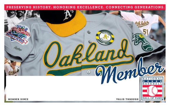 Oakland Athletics Hall of Fame Membership program card