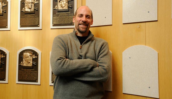 John Smoltz pauses in the Plaque Gallery during his Orientation Visit on Feb. 3, 2015. (Milo Stewart Jr./National Baseball Hall of Fame and Museum)
