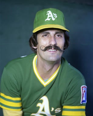 Rollie Fingers grew his mustache amidst the 1972 Mustache Gang trend, but it eventually became his trademark look. (Doug McWilliams / National Baseball Hall of Fame) 