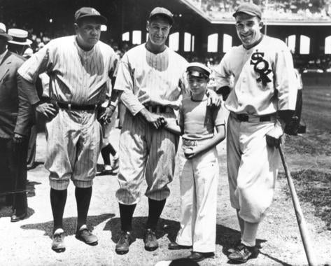 Babe Ruth, Lou Gehrig, Ed Diamond, and Al Simmons at the 1933 All-Star Game in Comiskey Park, Chicago - BL-8382-94 (National Baseball Hall of Fame Library)