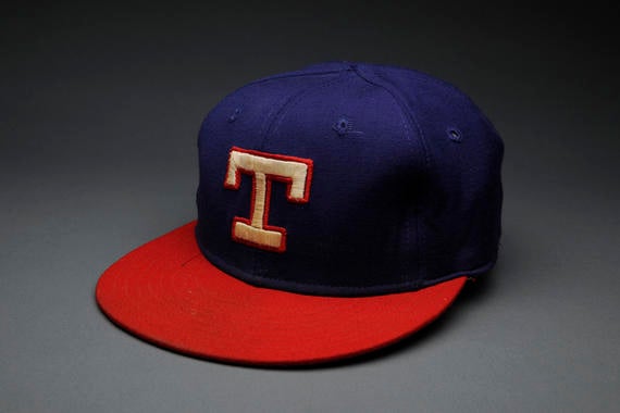 Texas Rangers cap worn Bert Blyleven on September 22, 1977 when he pitched a no-hit game against the California Angels. - B-230.77  (Milo Stewart Jr./National Baseball Hall of Fame Library)