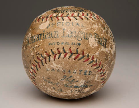 Baseball signed by Harry Heilmann from a 1921 game between the Tigers and Yankees. B-292.2009 (Milo Stewart, Jr. / National Baseball Hall of Fame)