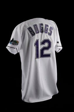 Home uniform shirt worn by Wade Boggs on August 7, 1999 when he recorded his 3,000th career hit, a home run. - B-332-99  (Milo Stewart Jr./National Baseball Hall of Fame Library)