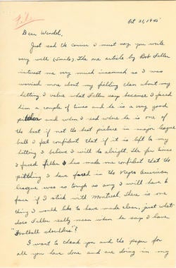 Jackie Robinson to Wendell Smith, October 31, 1945, page 1 - 001BL-1009-2001a (National Baseball Hall of Fame Library) <a href='http://bhof-staging.cogapp.com/node/456'>Detailed Image</a> 