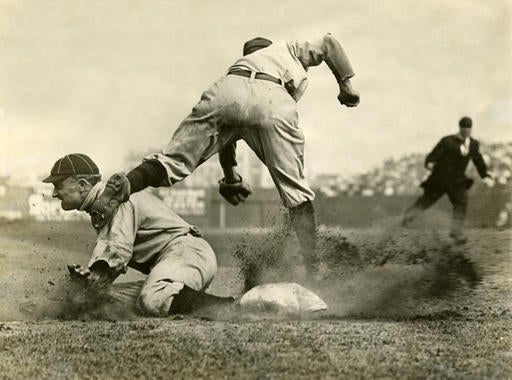 Ty Cobb, Detroit Tigers, sliding into third base, July 23, 1910 - BL-9973-95 (Charles M. Conlon/National Baseball Hall of Fame Library)