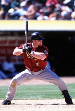 Jeff Bagwell of the Houston Astros batting in game, June 9, 2002 (Brad Mangin/National Baseball Hall of Fame Library)