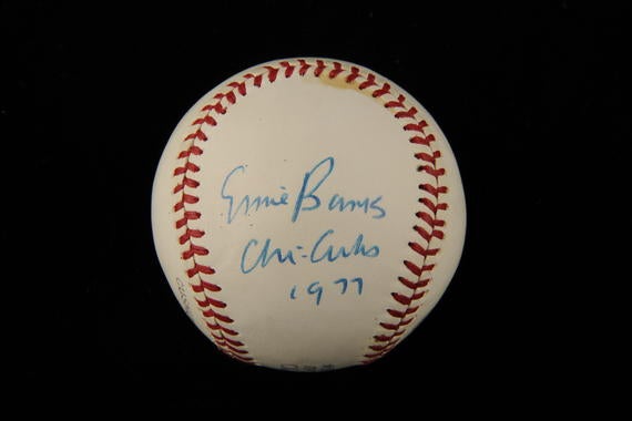 Ernie Banks signed this ball in 1977, the year he was inducted into the Hall of Fame. (Milo Stewart Jr./National Baseball Hall of Fame)