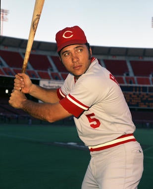 Johnny Bench, Cincinnati Reds, in San Francisco's Candlestick Park, 1973 - BL-CR73-555 (Doug McWilliams/National Baseball Hall of Fame Library)