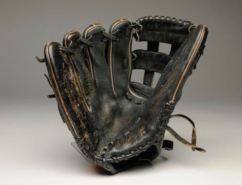 San Francisco Giants' Gregor Blanco donated his glove from the 2012 season and post-season shortly after the victorious World Series win in Detroit - B-211-2012 (Milo Stewart, Jr./National Baseball Hall of Fame Library)