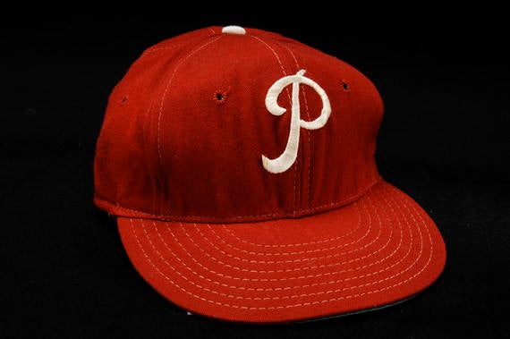 Philadelphia Phillies cap worn by pitcher Jim Bunning when he pitched a no-hitter on June 21, 1964 against the New York Mets at Shea Stadium. - B-598-64 (Milo Stewart Jr./National Baseball Hall of Fame Library)
