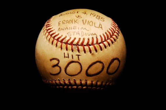 Baseball hit by Rod Carew for his 3000th career base hit 8/4/85 - B-129-91  (Milo Stewart Jr./National Baseball Hall of Fame Library)