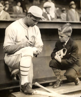 Philadelphia Athletics' Jimmie Foxx with a young fan, 1930 - BL-2920-75 (National Baseball Hall of Fame Library)