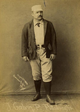 Old Judge cabinet card for Pud Galvin of the Pittsburgh Alleghenys (NL), c. 1888. Pose code 177-2 - BL-141-46 (National Baseball Hall of Fame Library)