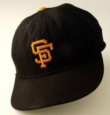 San Francisco Giants cap worn by Gaylord Perry when he pitched a no-hitter, Sept. 17, 1968 - B-325-68 (Milo Stewart Jr./National Baseball Hall of Fame Library)