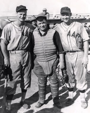 New York Yankees Joe Gordon with two of his military baseball teammates c. 1945.