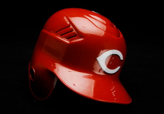 Batting helmet worn by Ken Griffey, Jr. on June 9, 2008 when he recorded his 600th career home run. The home run came off Florida Marlins pitcher Mark Hendrickson in Miami. B-173-2008  (Milo Stewart Jr. / National Baseball Hall of Fame)