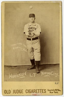 Old Judge cabinet card for Billy Hamilton of the Kansas City Cowboys (AA), 1889. Pose 210-4 - BL-141-46 (National Baseball Hall of Fame Library)