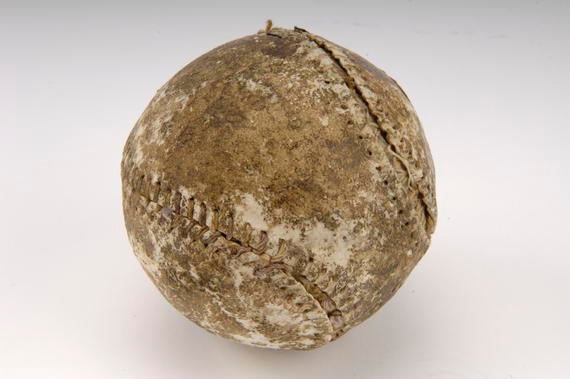 Baseball used for the first four innings in Game One of the first modern World Series, 1903. Cy Young started for Boston and threw the first pitch - B-41-41 (Milo Stewart Jr./National Baseball Hall of Fame Library)