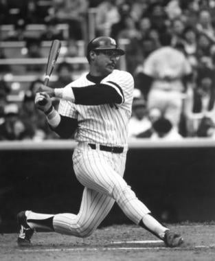 Reggie Jackson of the New York Yankees batting in game, c.1980. - B-3065.81 (National Baseball Hall of Fame Library)