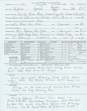 Scouting report on Larry Walker. - BL-155-2012 (National Baseball Hall of Fame Library)