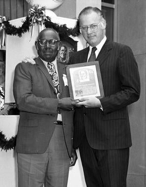 Buck Leonard being presented with his Hall of Fame plaque, Cooperstown, NY, August 7, 1972 (National Baseball Hall of Fame Library)