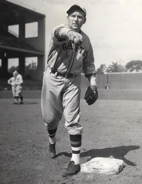 Posed action of Fred Lindstrom as New York Giant - BL-2720-68 (National Baseball Hall of Fame Library)
