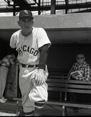 Full-length shot on dugout steps of Chicago White Sox manager Al Lopez, c. 1961 - BL-633-70a (Don Wingfield/National Baseball Hall of Fame Library)