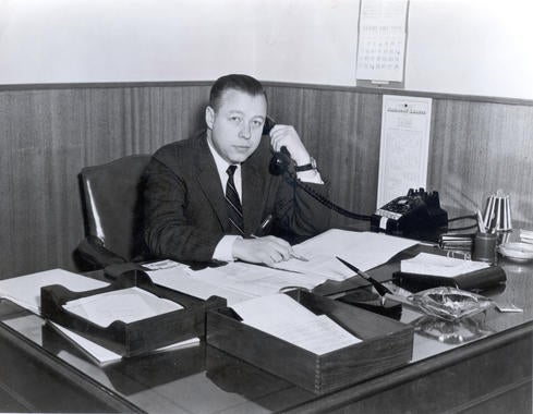 Lee MacPhail at his desk - BL-3367 (National Baseball Hall of Fame Library)