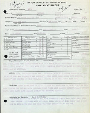 Scouting report on Mike Piazza. - BL-1132-99 (National Baseball Hall of Fame Library)
