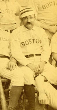 Detail of Charles Radbourn in team portrait of the 1889 Boston Red Stockings - BL-419-52 (National Baseball Hall of Fame Library)