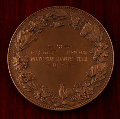 Bronze medallion presented by the French Republic to Sam Rice as a member of  the 1924 Chicago White Sox and New York Giants European tour - B-205-2006 (Milo Stewart Jr./National Baseball Hall of Fame Library)