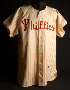 Philadelphia Phillies uniform shirt worn by Rich Ashburn in the 1950 World Series - B-264.95  (Milo Stewart Jr./National Baseball Hall of Fame Library)