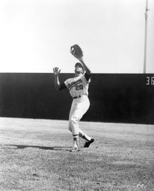 Frank Robinson of the Baltimore Orioles about to make catch - BL-6531-88 (National Baseball Hall of Fame Library)