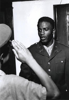 Jackie Robinson being sworn into military service. BL-1271-96 (Look Magazine / National Baseball Hall of Fame Library)