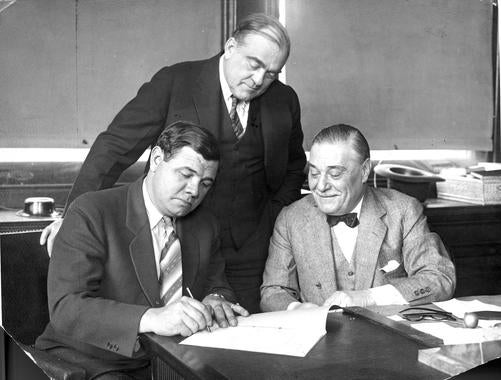 Jacob Ruppert with Babe Ruth signing his contract - BL-1532-68WTff (National Baseball Hall of Fame Library)