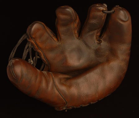 Glove used by Cardinals outfielder Enos Slaughter in the 1946 season and World Series - B-2725-63 (Milo Stewart Jr./National Baseball Hall of Fame Library)