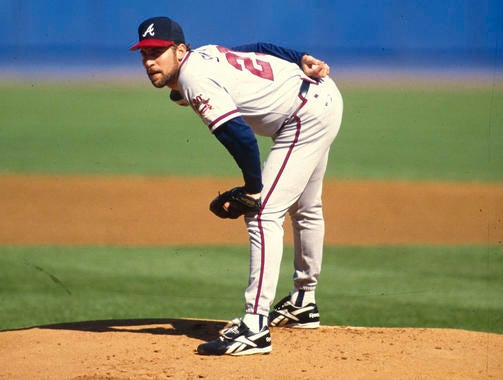 Game action of John Smoltz of the Atlanta Braves, October 1, 1995. - BL-4944-97 (Rich Pilling / National Baseball Hall of Fame Library)