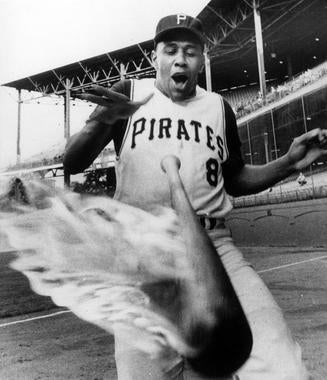 Willie Stargell of the Pittsburgh Pirates and a very hot bat, 1965 - BL-2146-72 (National Baseball Hall of Fame Library)
