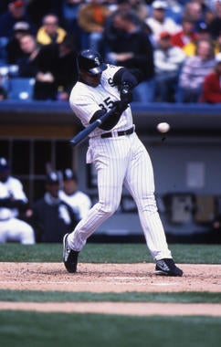 Chicago White Sox Frank Thomas batting in game - BL-7-2013-6332 (Ron Vesely/National Baseball Hall of Fame Library)