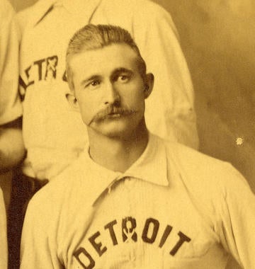 Detail showing Sam Thompson from a team portrait of the Detroit Wolverines (NL), 1886 - BL-43-39 (Tomlinson/National Baseball Hall of Fame Library)