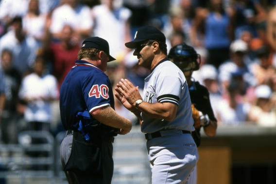 New York Yankee manager Joe Torre agruing with umpire, June 25, 2000 - BL-7-2013-6414 (Ron Vesely/National Baseball Hall of Fame Library)