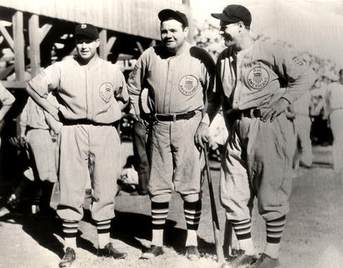 Jimmy Foxx, Babe Ruth, and Lou Gehrig during a 1934 tour of Japan. BL-1532.68WTfn