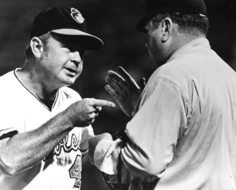 Earl Weaver of the Baltimore Orioles agruing with the umpire - BL-4732-71a (National Baseball Hall of Fame Library)