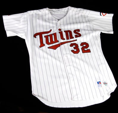 Dave Winfield wore this Twins jersey on Sept. 16, 1993 when he singled off the Athletics’ Dennis Eckersley in the ninth inning for this 3,000th career hit. Winfield became just the 19th player to reach the 3,000-hit mark. - B-3-94 (Milo Stewart, Jr. / National Baseball Hall of Fame)
