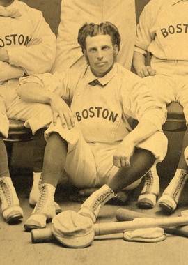 Group portrait of the 1874 Boston Red Stockings. Detail showing George Wright.