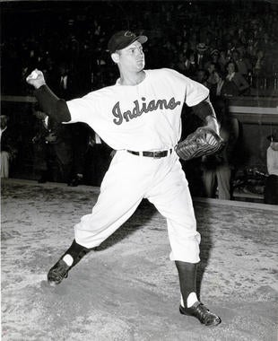 Early Wynn of the Cleveland Indians warming up - BL-966-78 (National Baseball Hall of Fame Library)