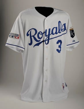 Ned Yost's jersey in honor of becoming the first manager ever to start his post-season career with an 8-0 record - B-163-2014 (Milo Stewart, Jr./National Baseball Hall of Fame Library)