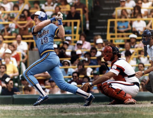 Robin Yount of the Milwaukee Brewers batting - BL-2917-83 (National Baseball Hall of Fame Library)